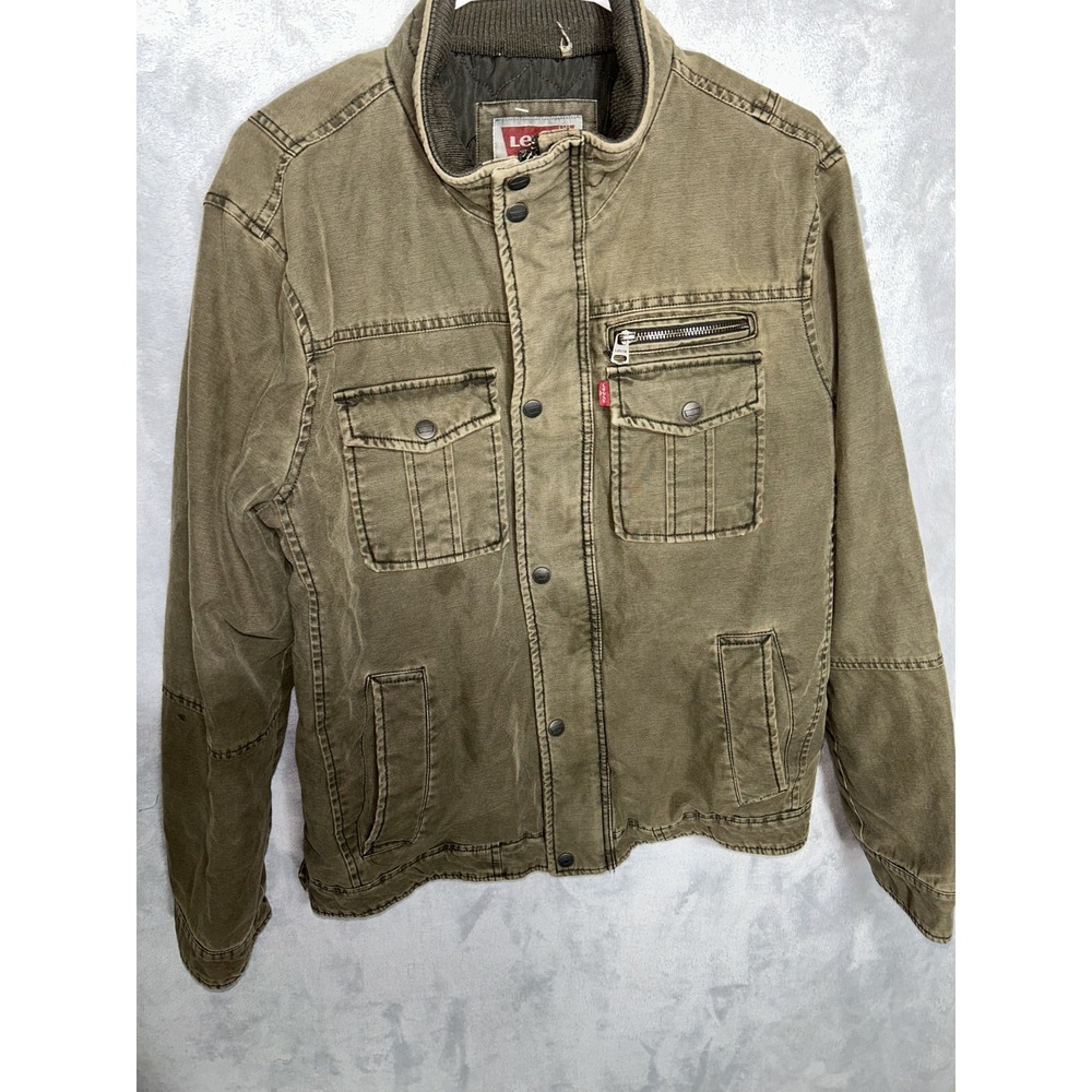 Levis Jacket Canvas Field Utility Full Zip Mens Medium Olive Green Military Moto